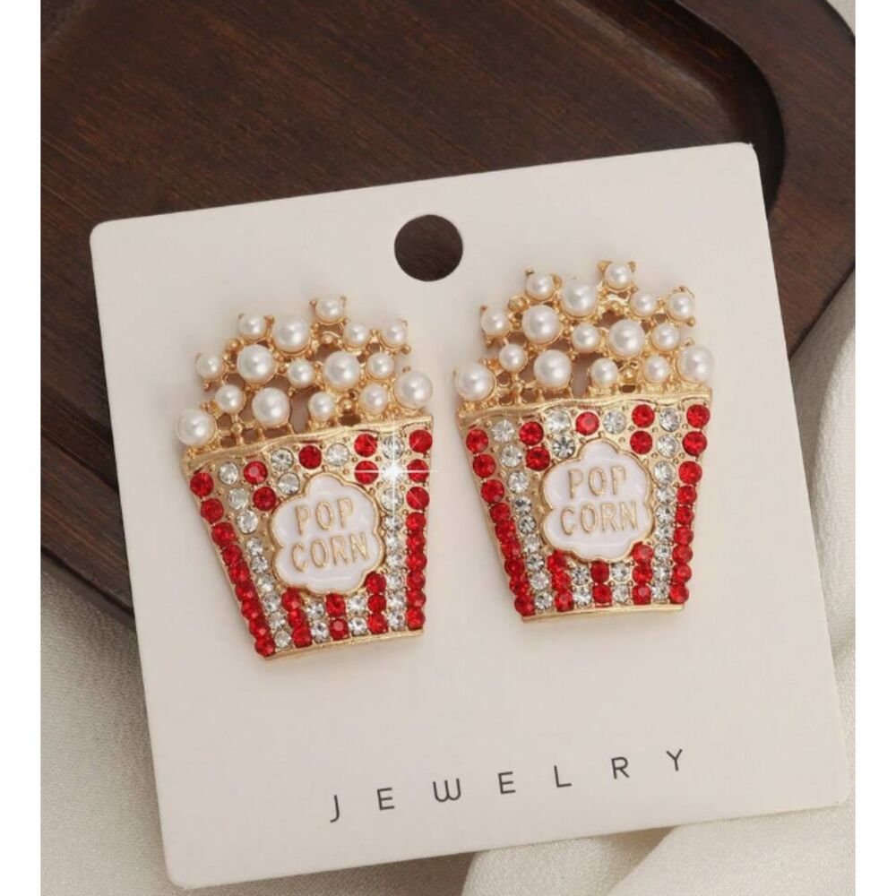 Popcorn Earrings in a Tub with Crystals and Pearls - Picture 3 of 6
